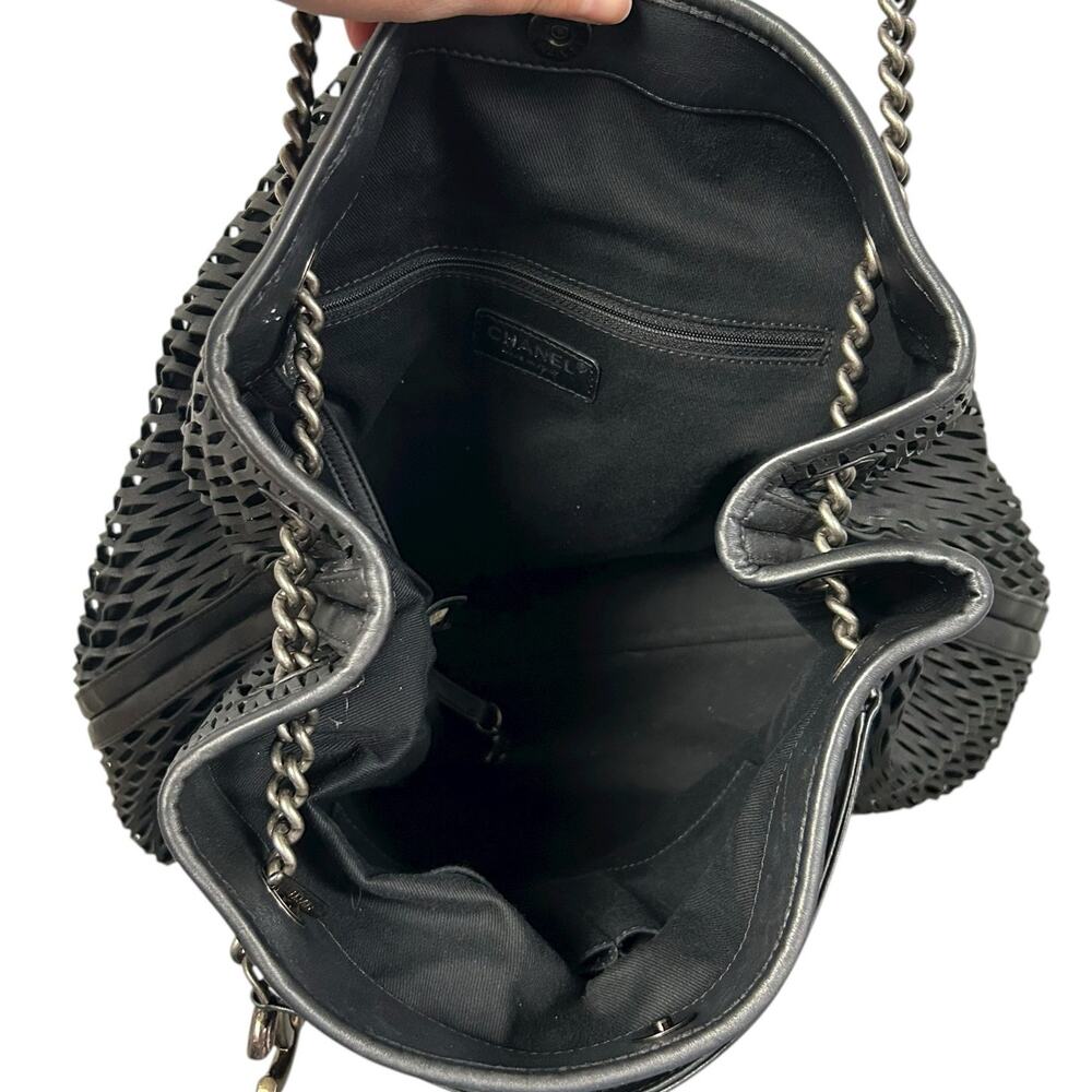 Chanel Black Orange Perforated Leather CC Double Handle Chain Tote Handbag - Picture 6 of 9